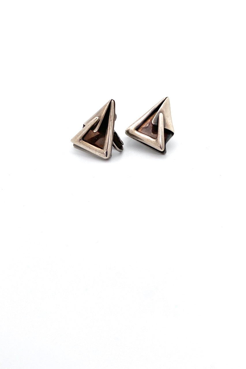 Sigi Pineda Taxco Mexico vintage silver dimensional earrings adjustable clips Modernist jewelry design