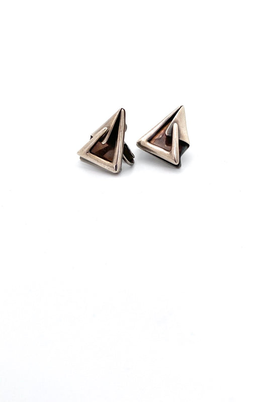 Sigi Pineda Taxco Mexico vintage silver dimensional earrings adjustable clips Modernist jewelry design