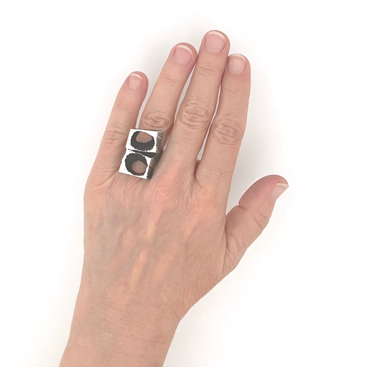 scale Sten and Laine Finland vintage silver large brutalist ring 1973 Scandinavian Modernist jewelry design