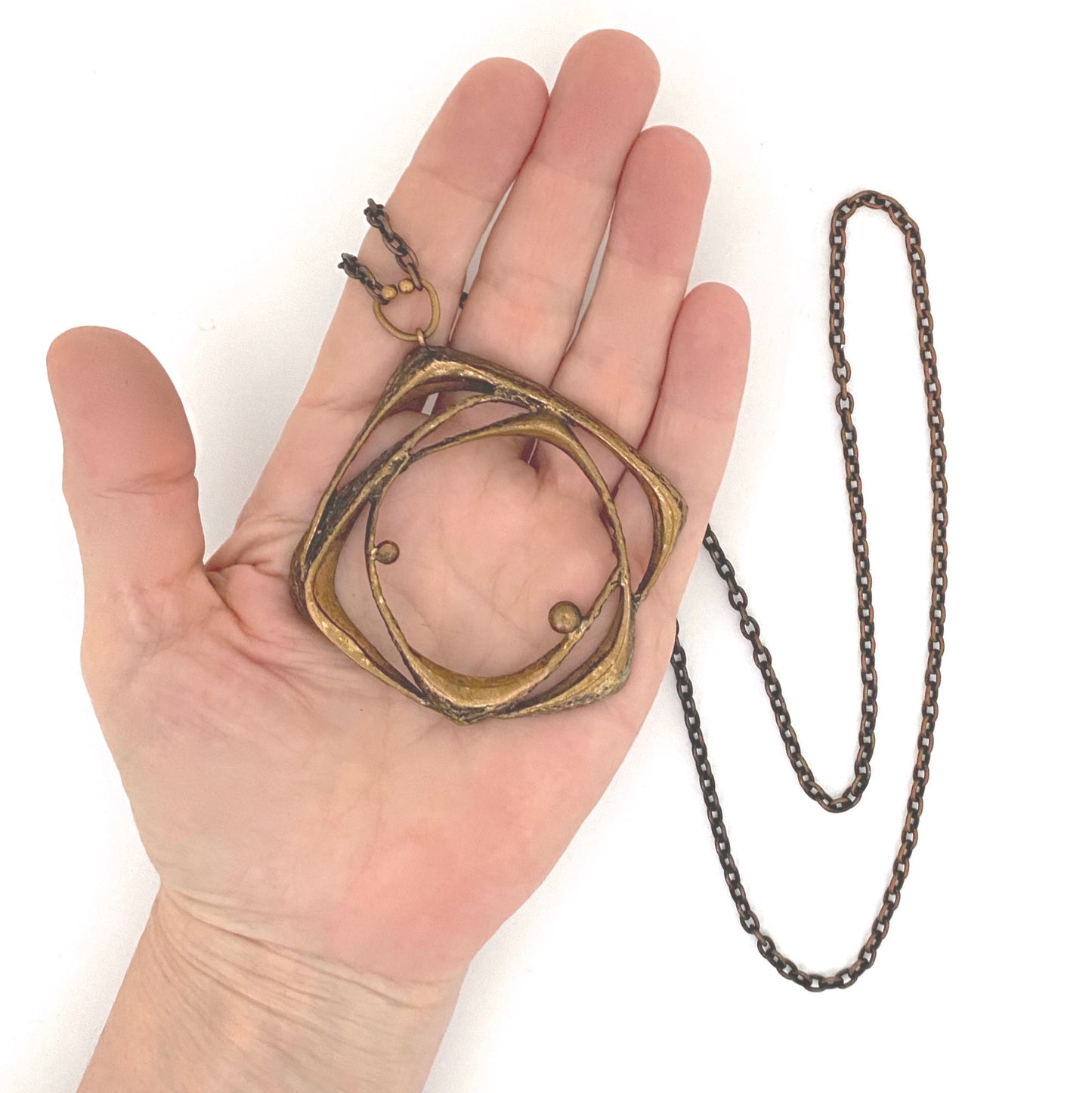 scale Sten and Laine Finland vintage bronze large pendant necklace Scandinavian Modernist jewelry design