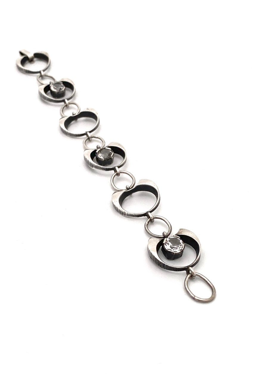 Sten and Laine Finland vintage silver rock crystal link bracelet 1974 Scandinavian Modernist jewelry design
