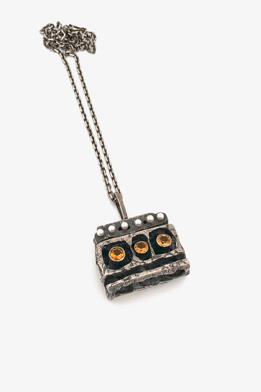 Walter Schluep Canada extra large vintage silver citrine pearls gold sculptural pendant necklace Canadian jewelry design