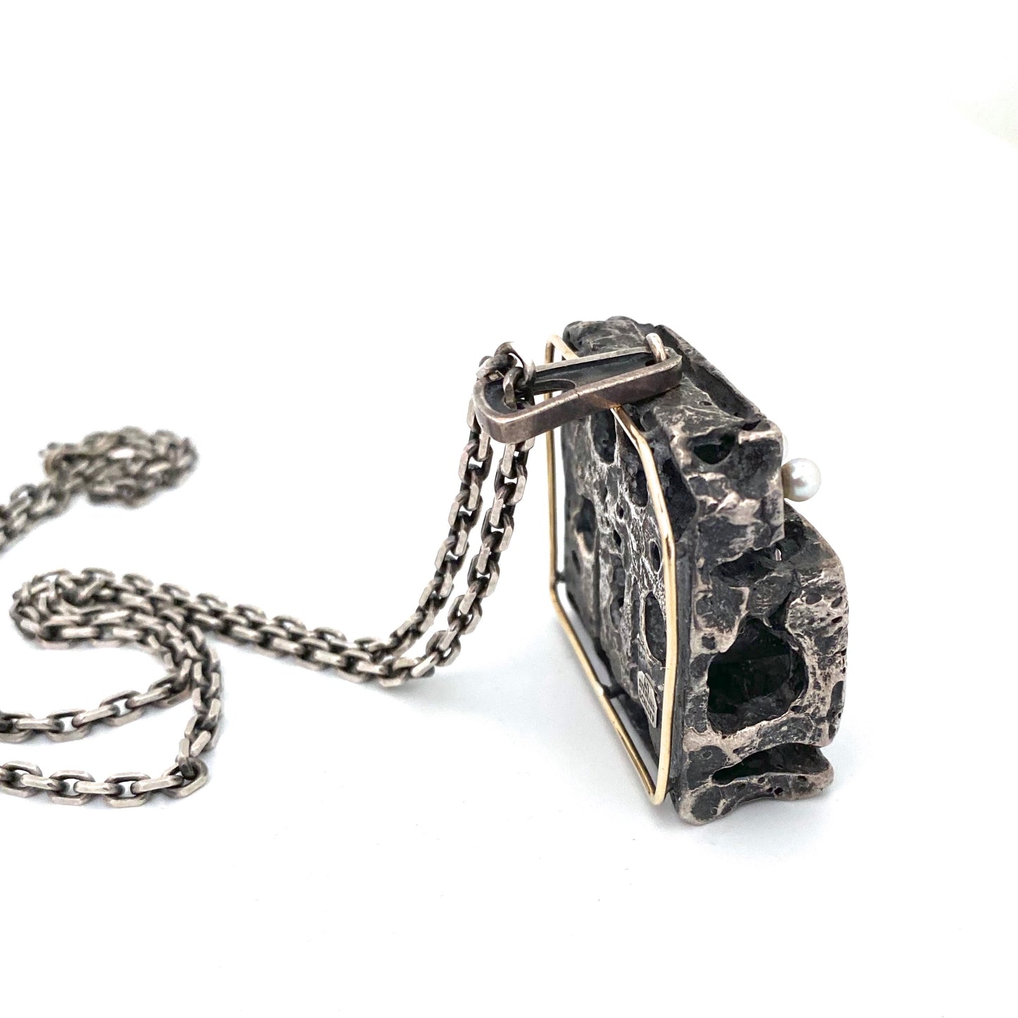 Walter Schluep large brutalist silver, citrine, pearl & 18k gold pendant necklace