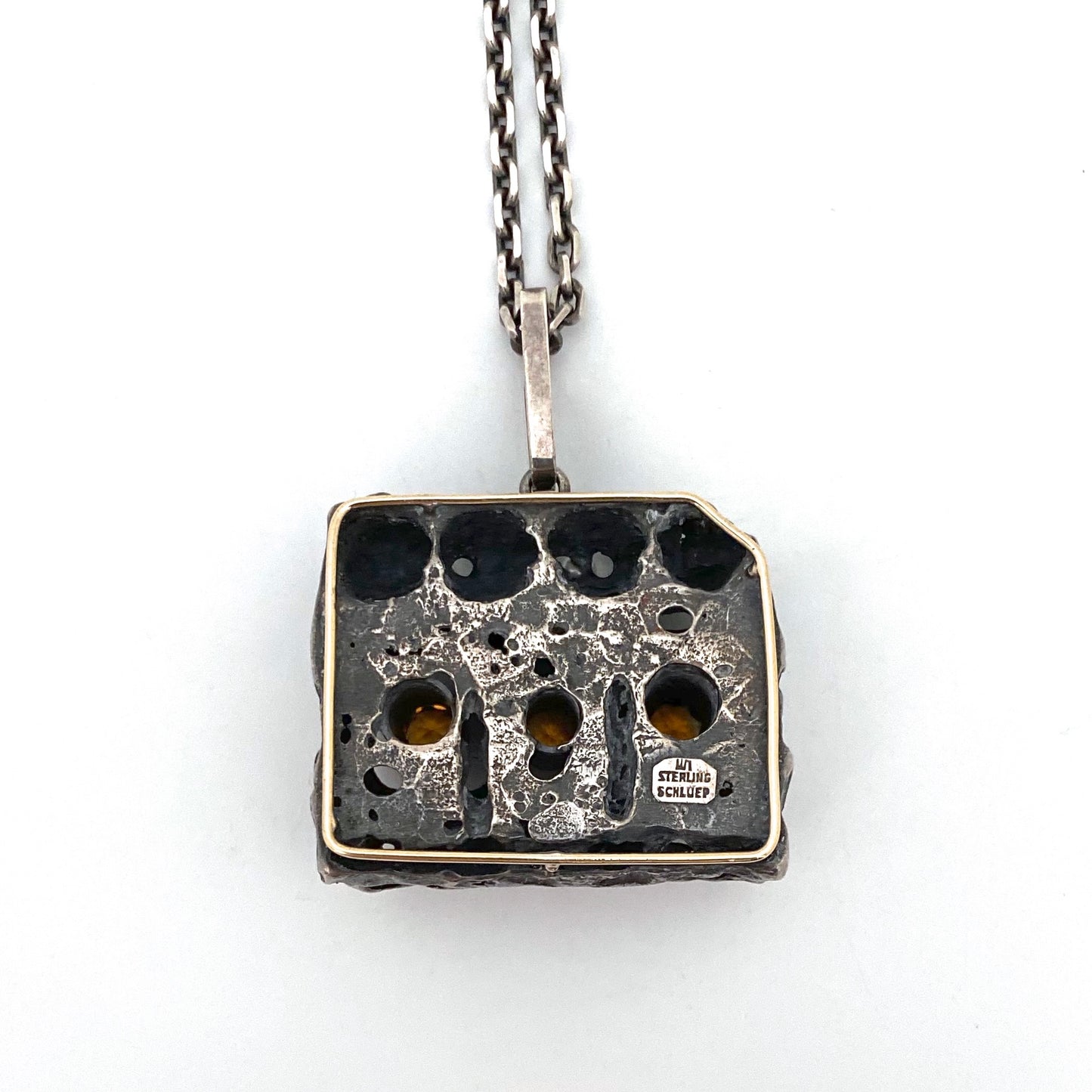 Walter Schluep large brutalist silver, citrine, pearl & 18k gold pendant necklace