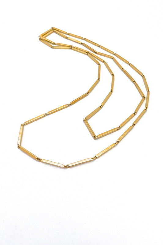 Walter Schluep Canada vintage 18k yellow gold long hammered link chain necklace Modernist art jewelry design