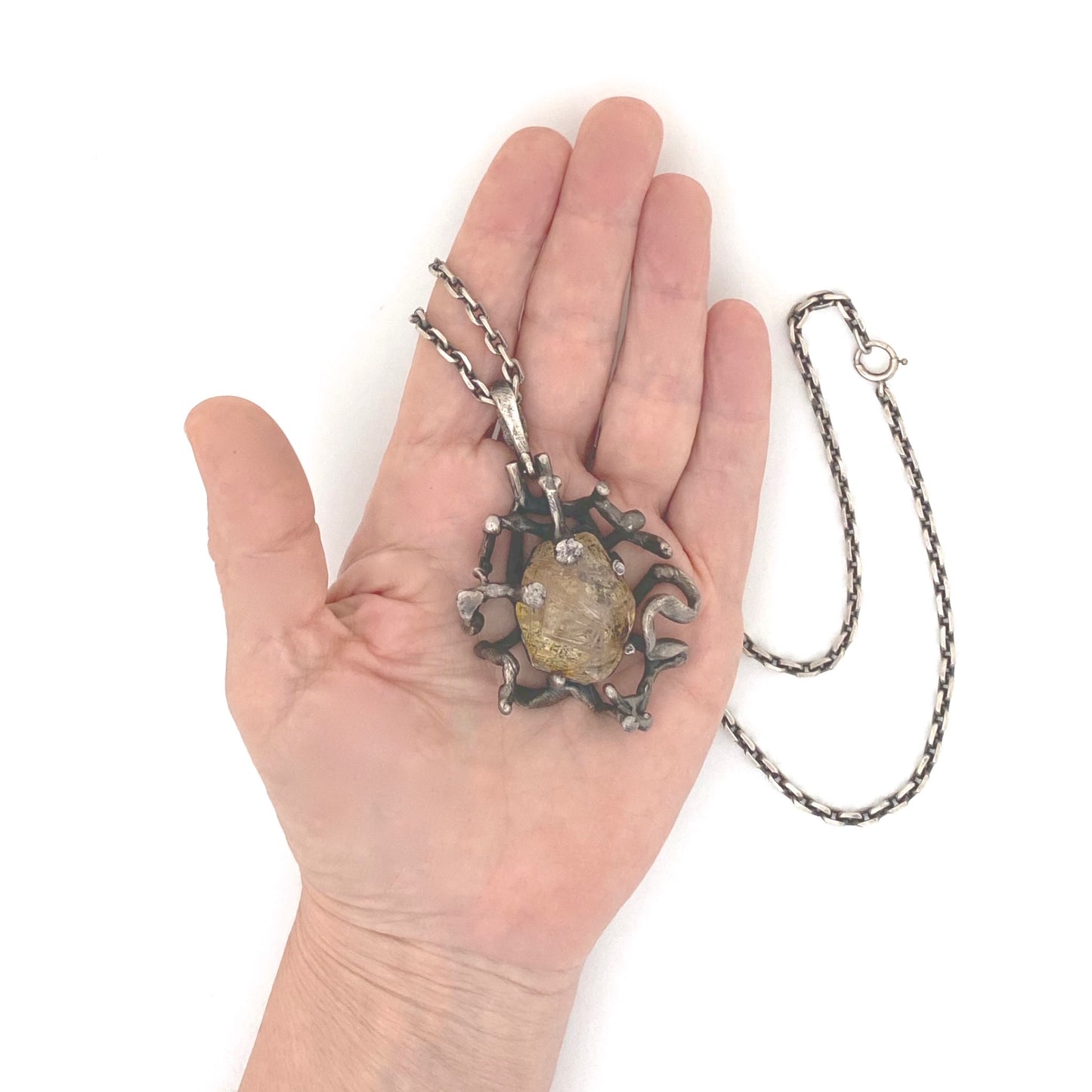 scale Walter Schluep Canada vintage silver rutilated quartz pendant necklace Canadian Modernist jewelry design
