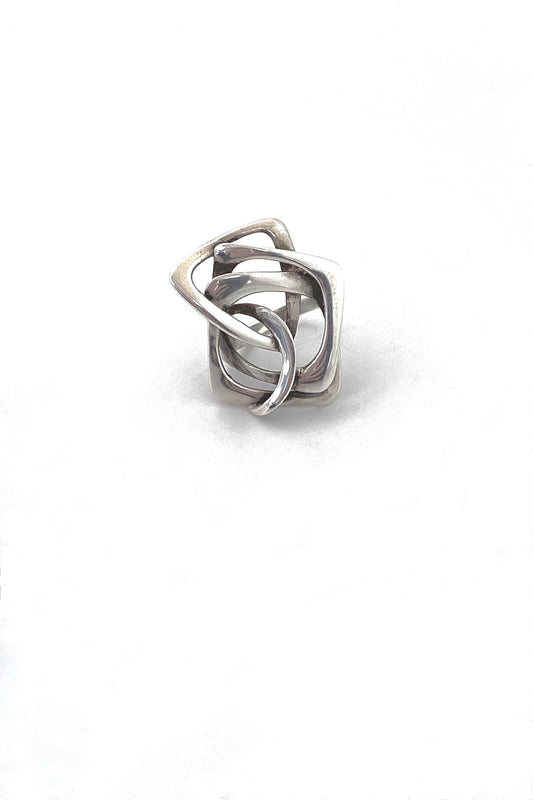 large vintage silver openwork ring Mexico Modernist jewelry design