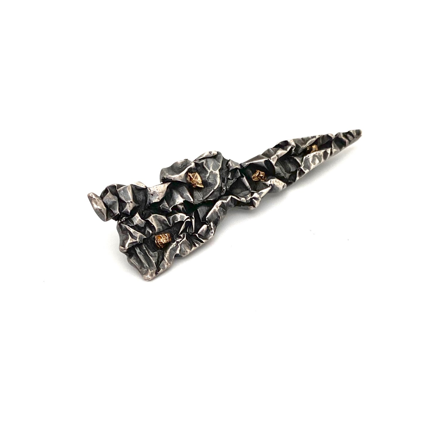 detail large vintage silver gold little nuggets brooch brutalist jewelry design
