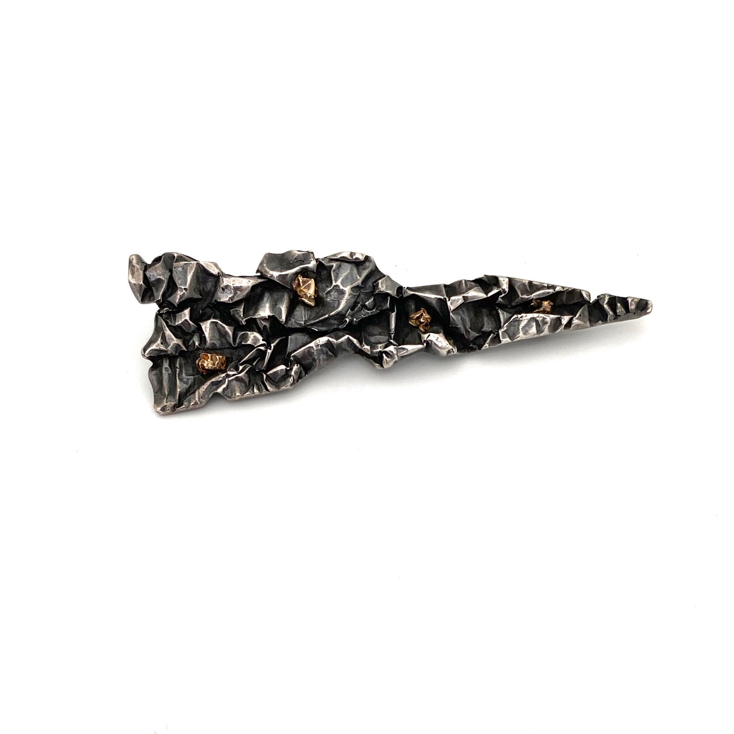large textured silver & 14k gold nuggets brooch ~ brutalist design