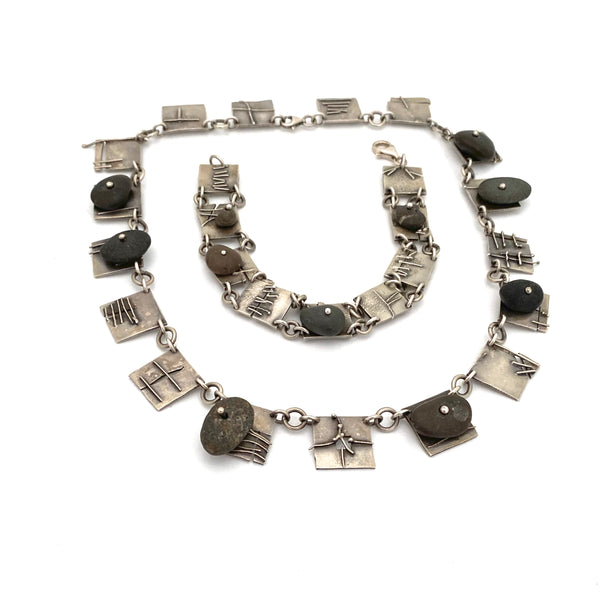 silver & pebbles studio made panel link necklace