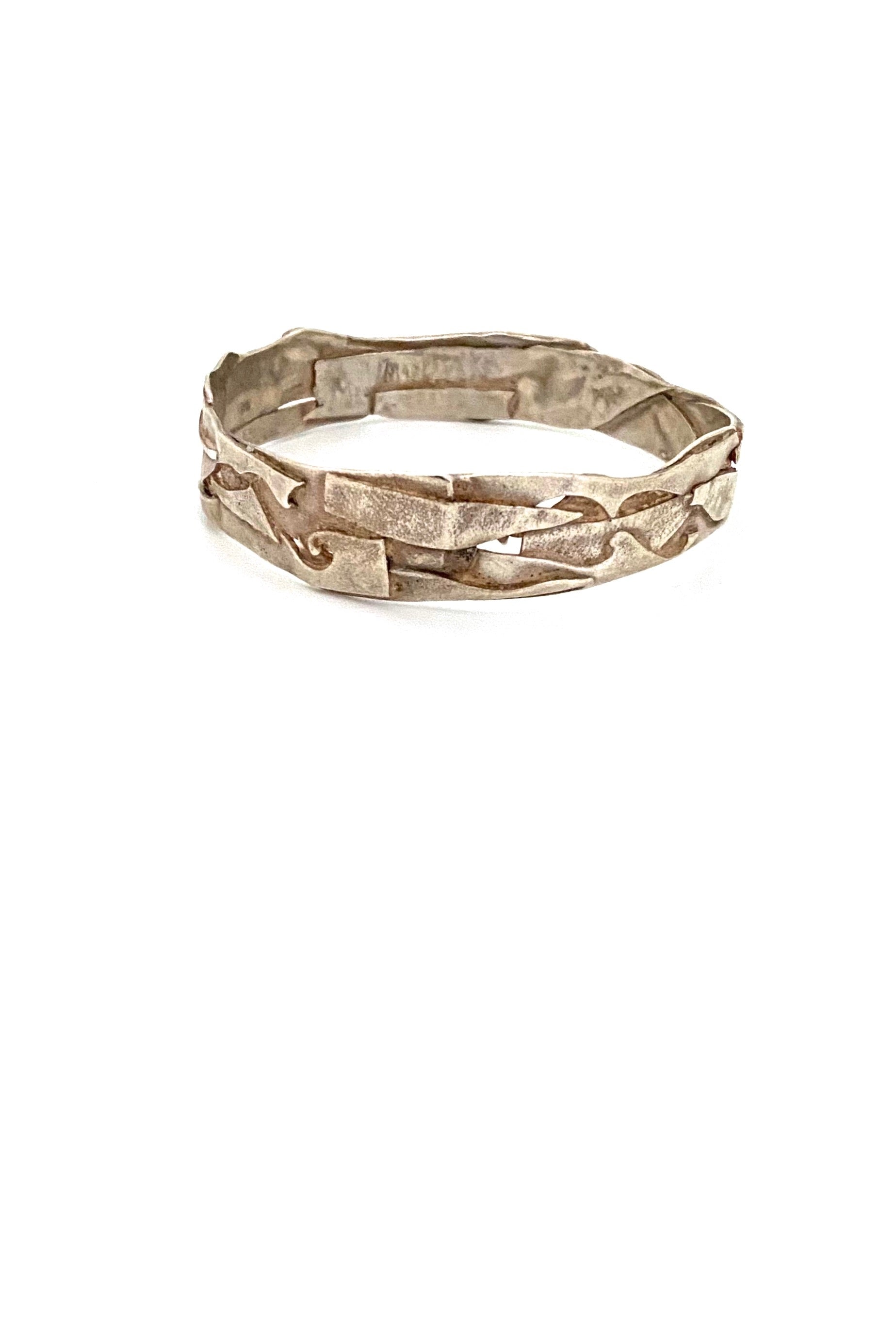 vintage silver brutalist bangle bracelet hand wrought Modernist jewelry design