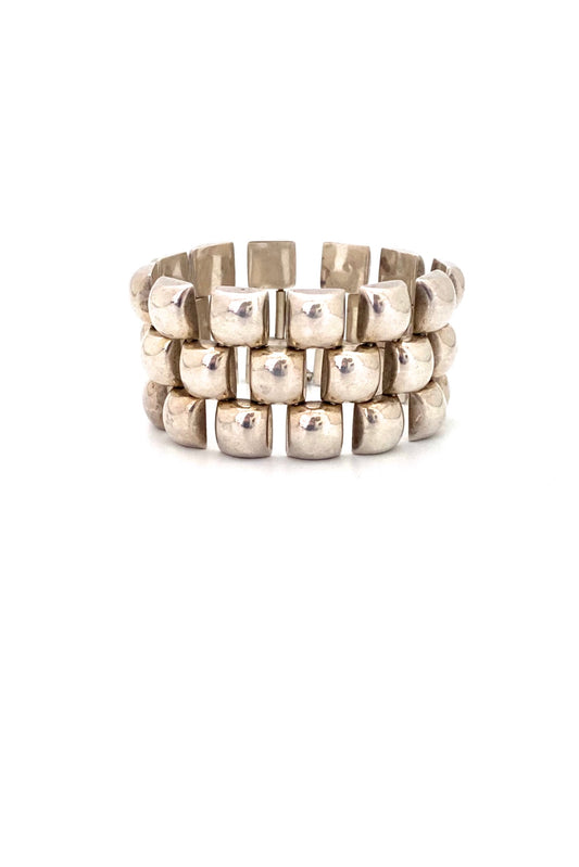 vintage silver heavy articulated bracelet Modernist jewelry design
