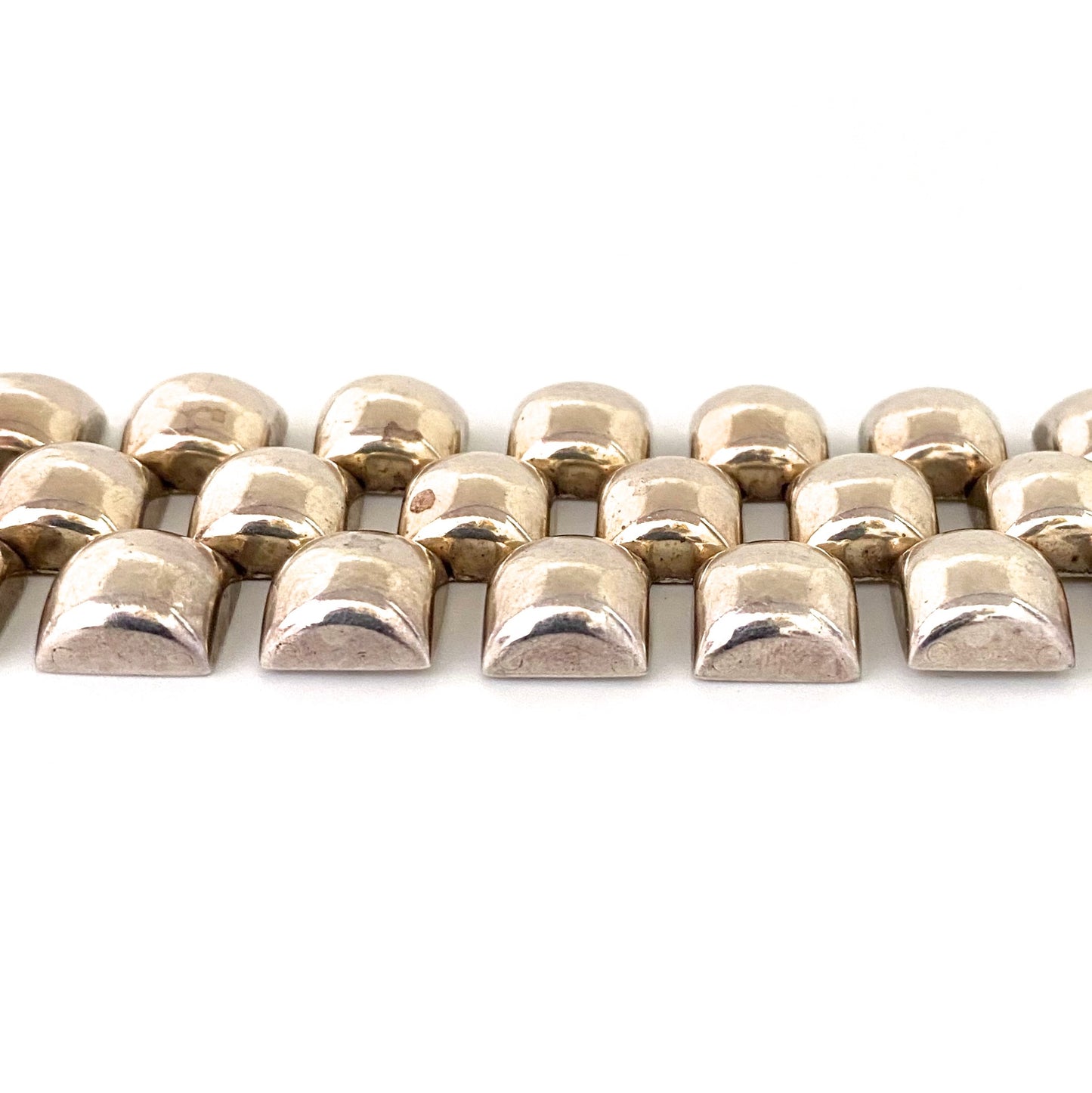 profile vintage silver heavy articulated bracelet Modernist jewelry design