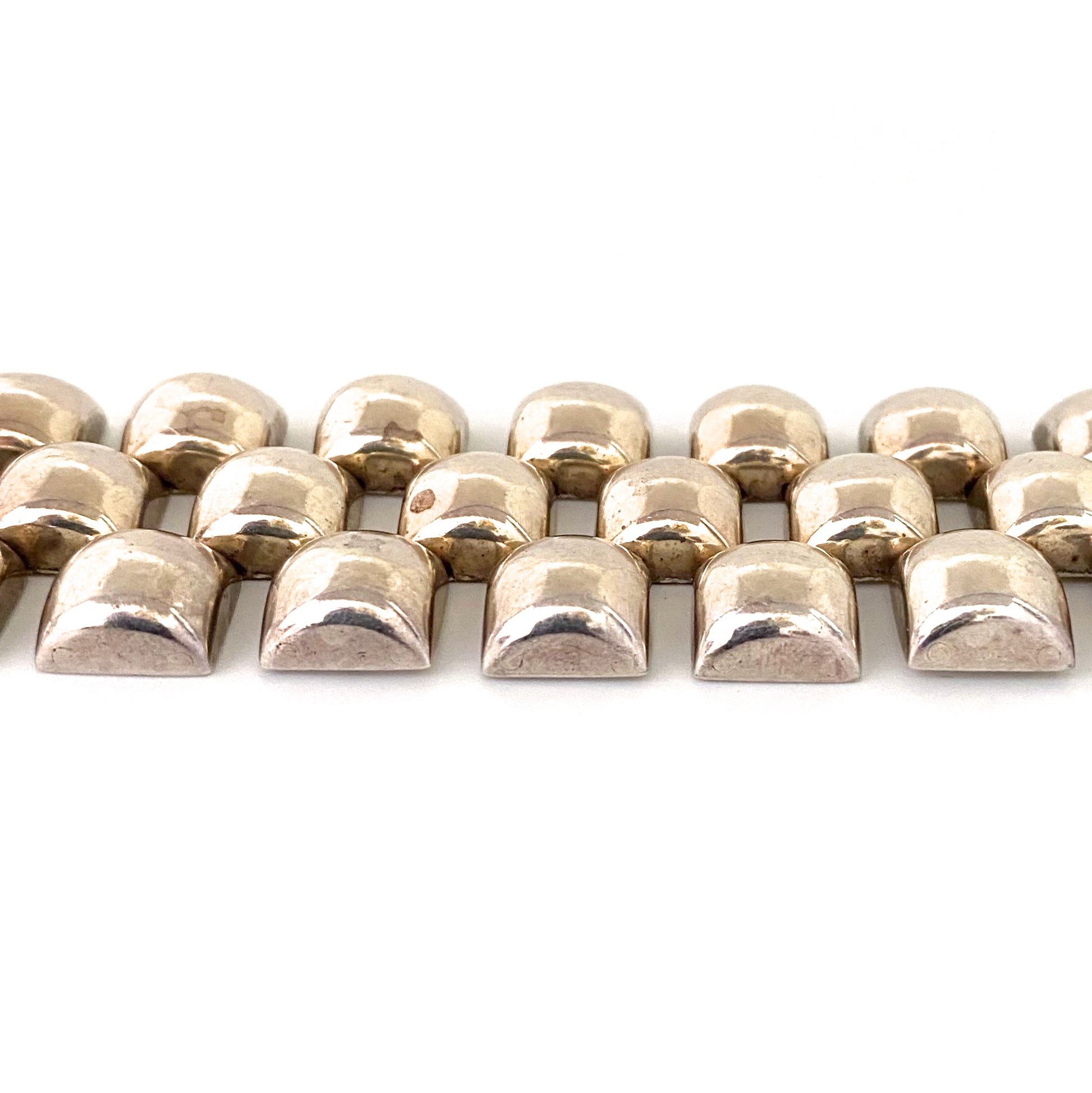 profile vintage silver heavy articulated bracelet Modernist jewelry design