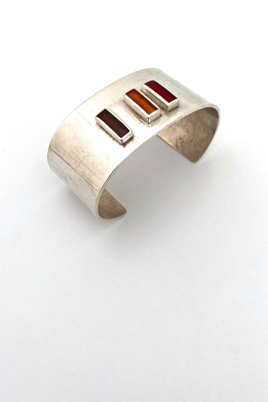 vintage heavy sterling silver resin enamel cuff bracelet Modernist jewelry design
