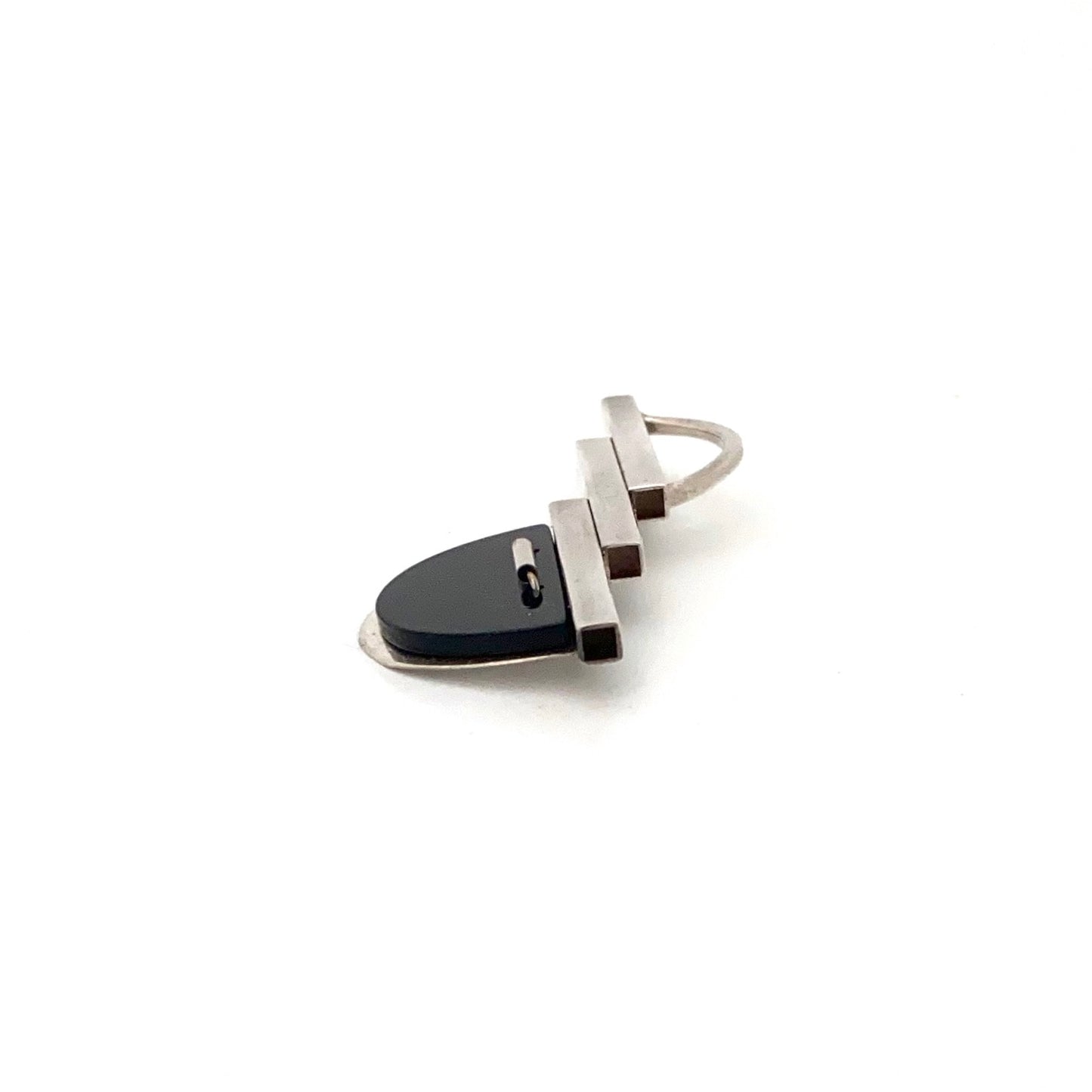 profile vintage postmodern long silver and onyx brooch signed J Allan