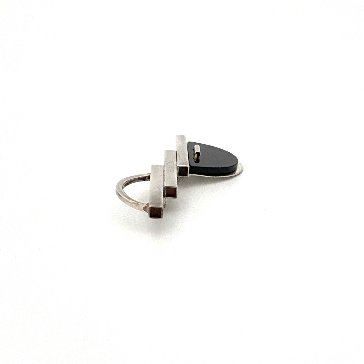 postmodern silver & onyx brooch ~ signed