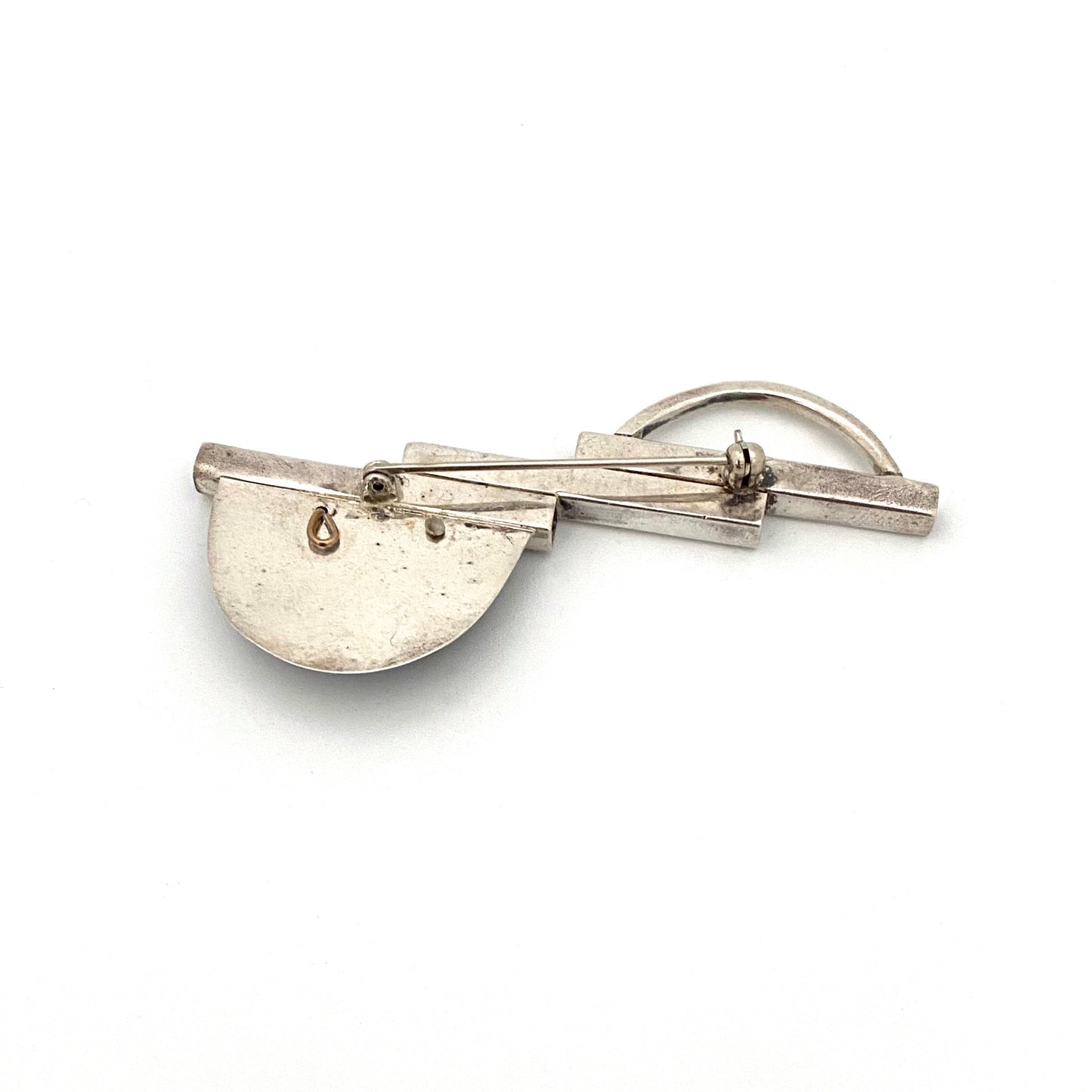 postmodern silver & onyx brooch ~ signed