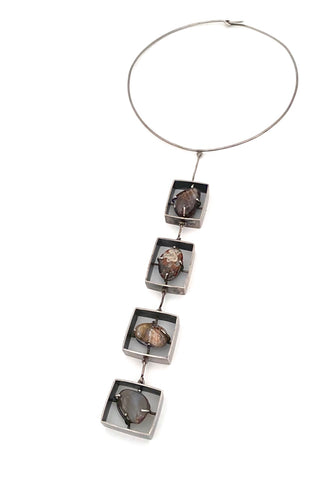 vintage silver agate jasper extra long choker necklace Modernist jewelry design