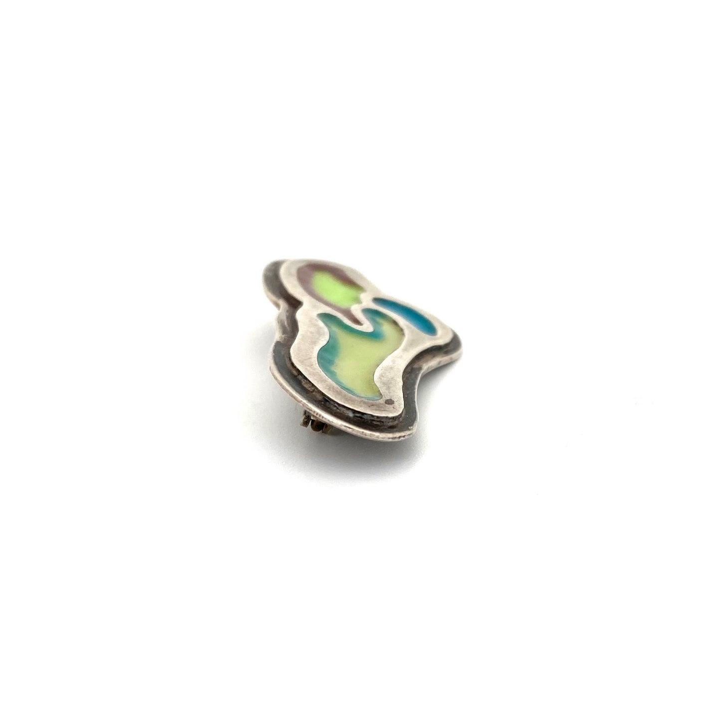 profile vintage silver and enamel biomorphic brooch studio made Modernist jewelry design