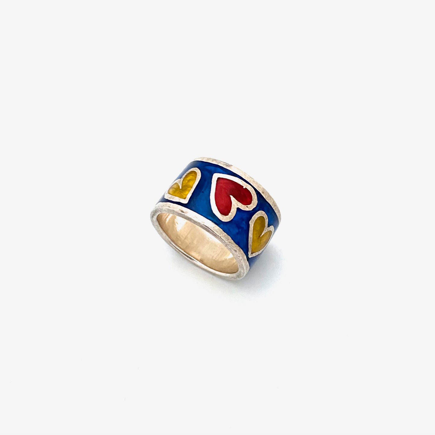 silver & enamel hearts wide ring