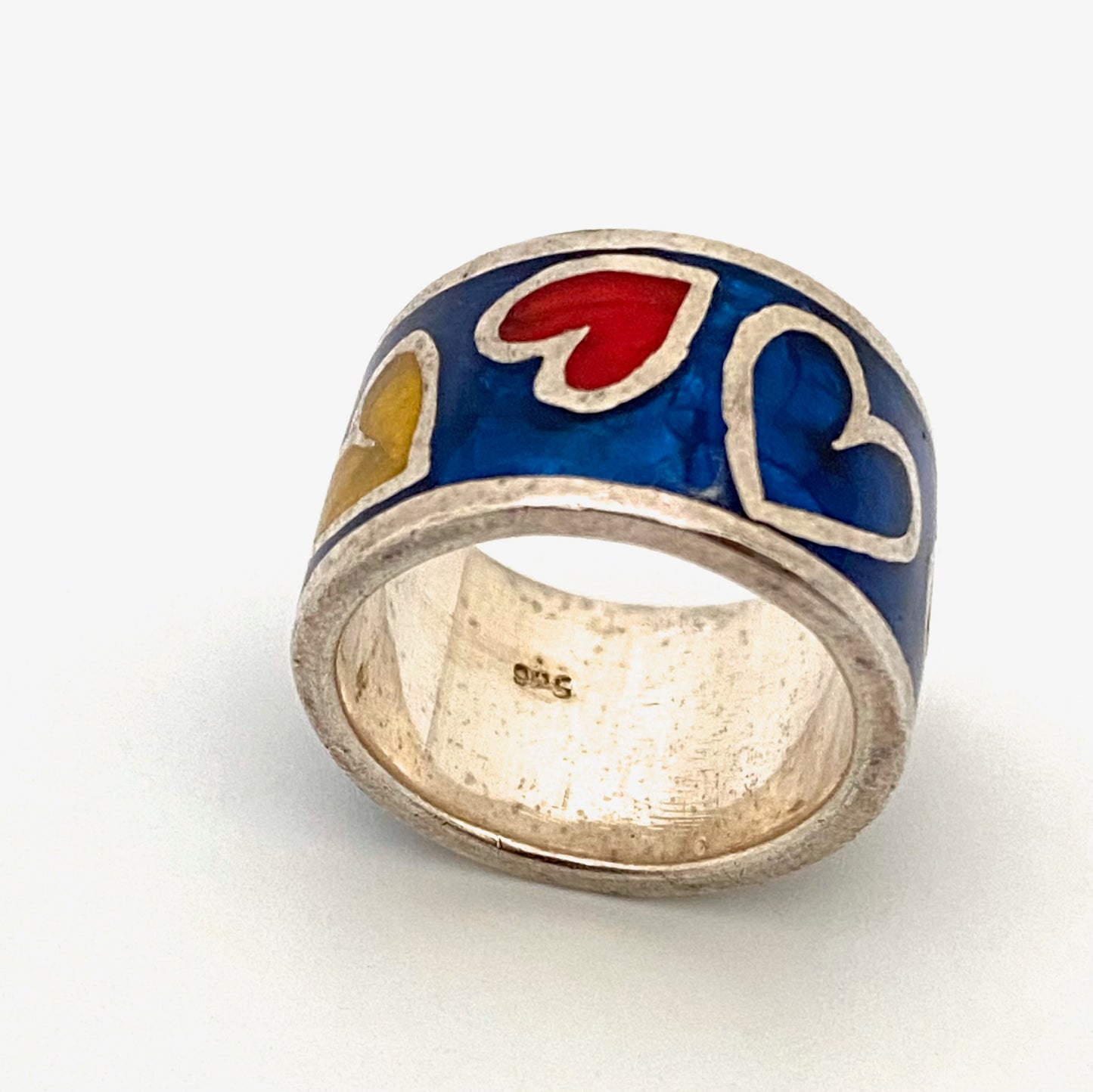 silver & enamel hearts wide ring