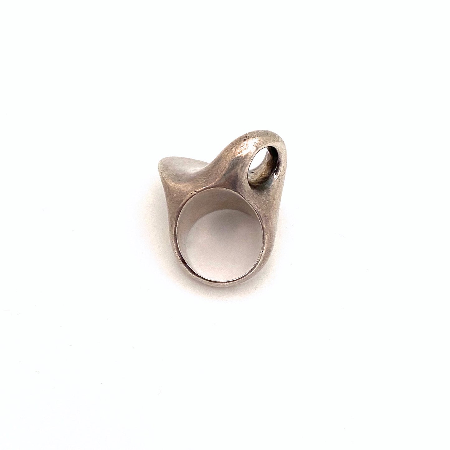 detail large heavy vintage silver biomorphic ring Modernist jewelry design
