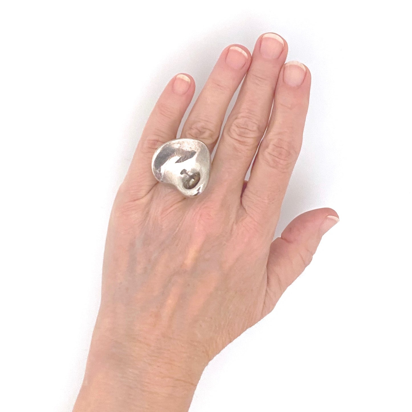 scale large heavy vintage silver biomorphic ring Modernist jewelry design