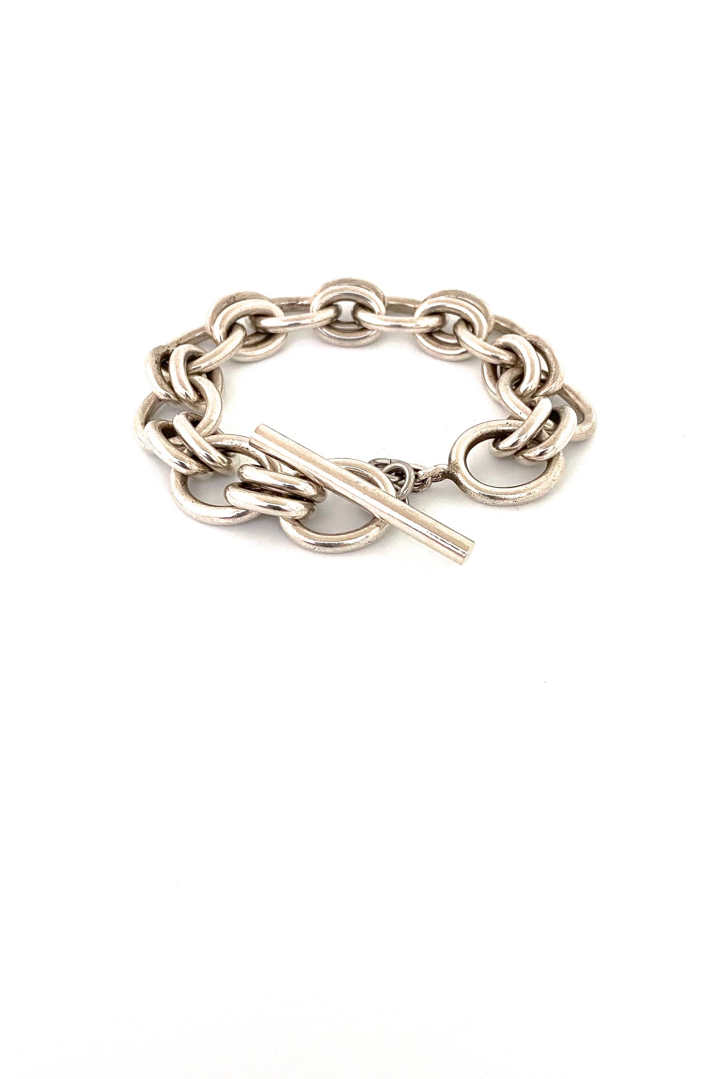 vintage silver heavy link bracelet France Modernist jewelry design