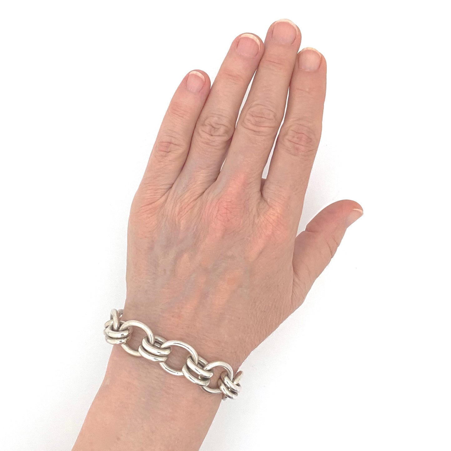 scale vintage silver heavy link bracelet France Modernist jewelry design