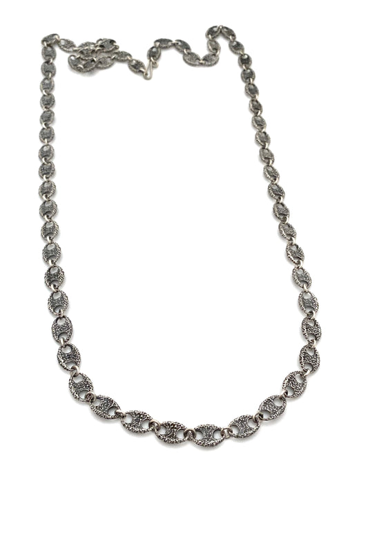 vintage silver heavy textured anchor link gucci link long chain necklace