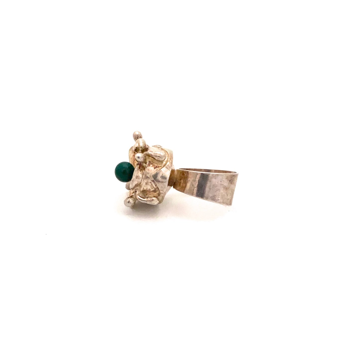vintage silver & chrysoprase large brutalist ring ~ Israel