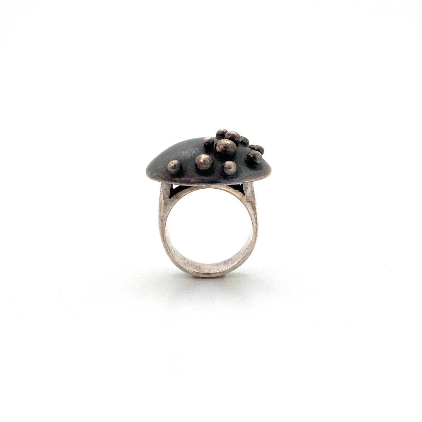 profile vintage silver dome ring French mark Modernist jewelry design