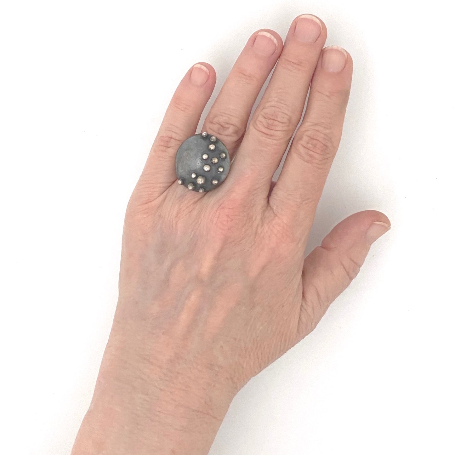 scale vintage silver dome ring French mark Modernist jewelry design