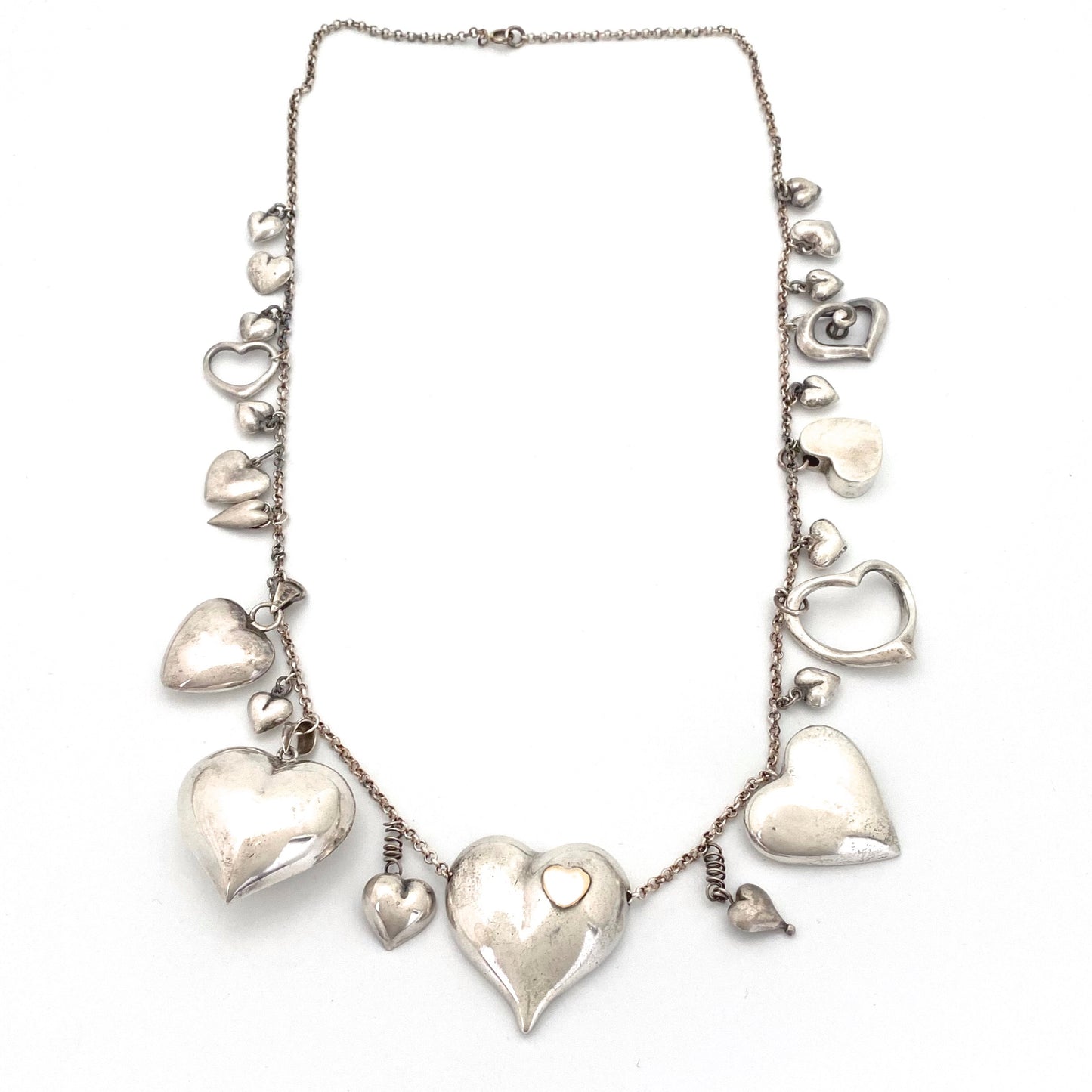 vintage silver hearts charms & pendants necklace ~ 23 hearts