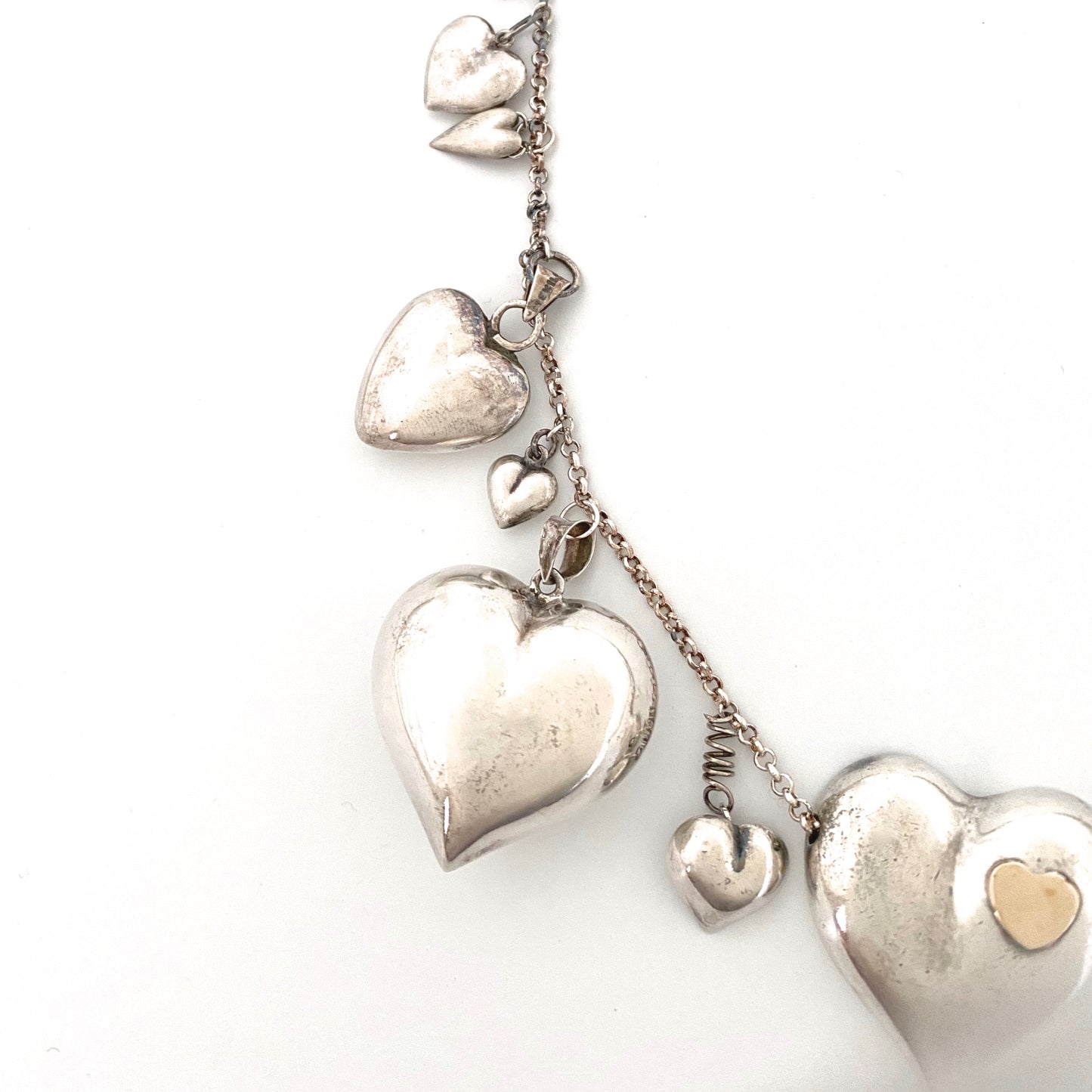 vintage silver hearts charms & pendants necklace ~ 23 hearts