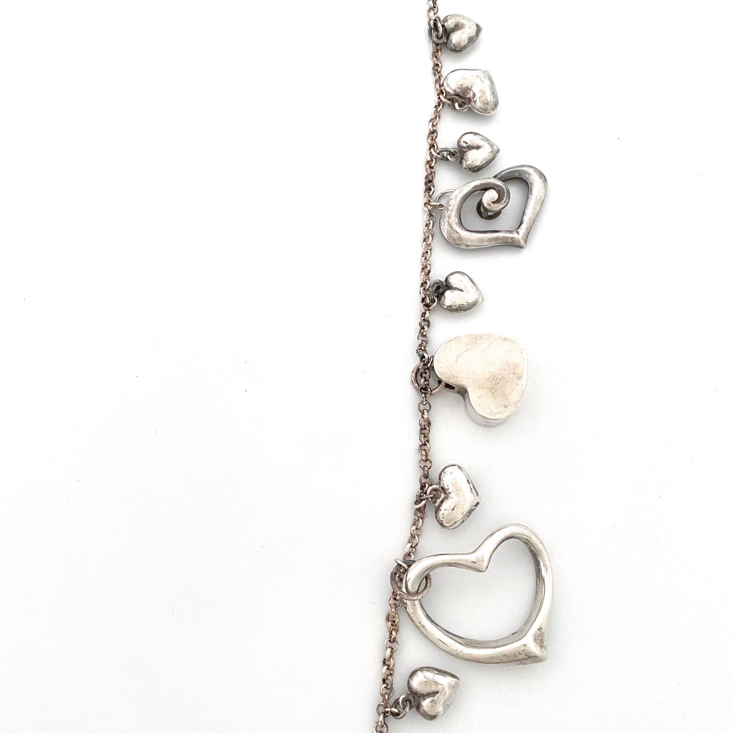 vintage silver hearts charms & pendants necklace ~ 23 hearts