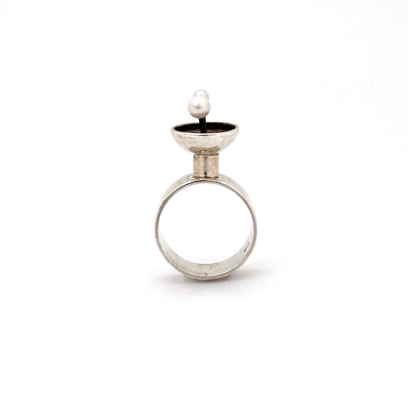 vintage silver & natural pearl ring ~ Modernist design