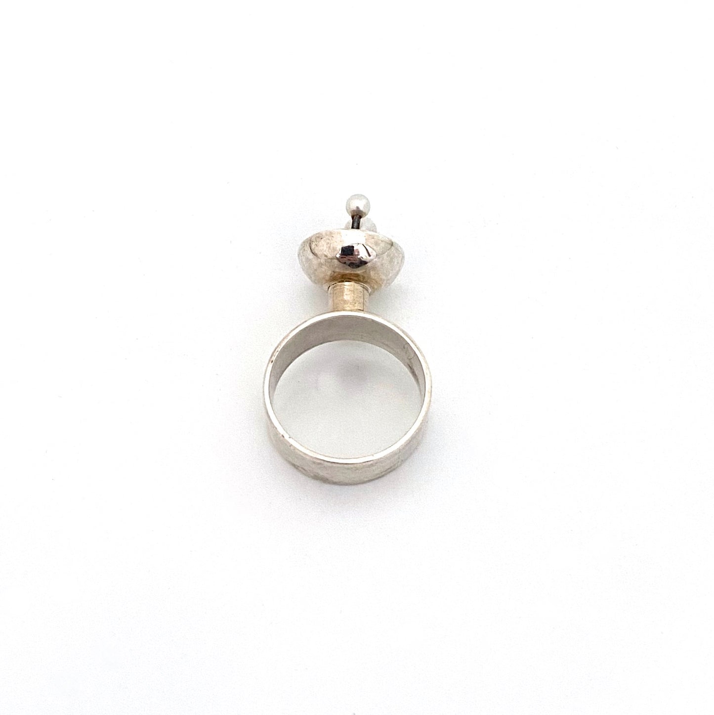 vintage silver & natural pearl ring ~ Modernist design