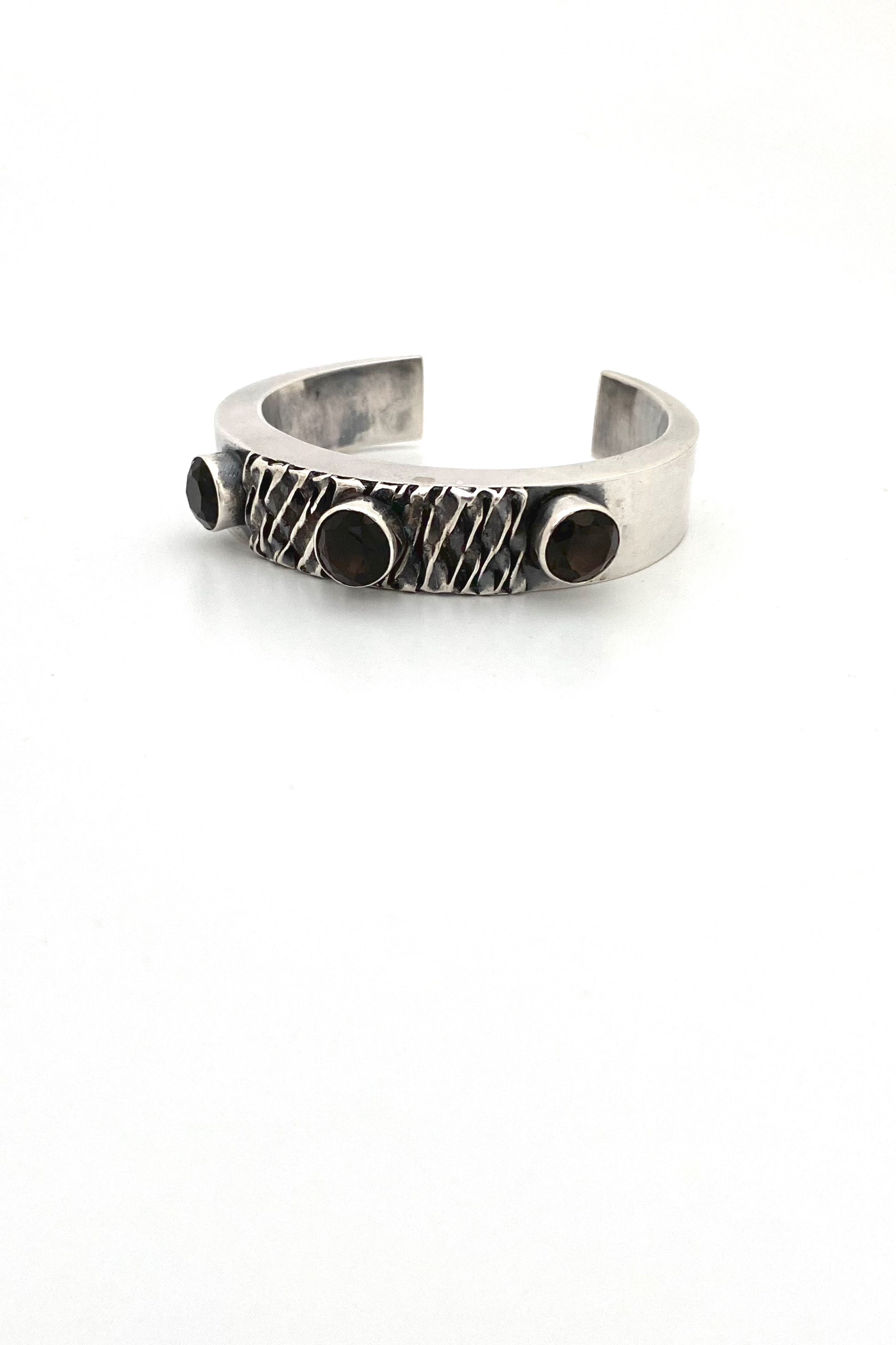 vintage silver smoky quartz cuff bracelet studio made