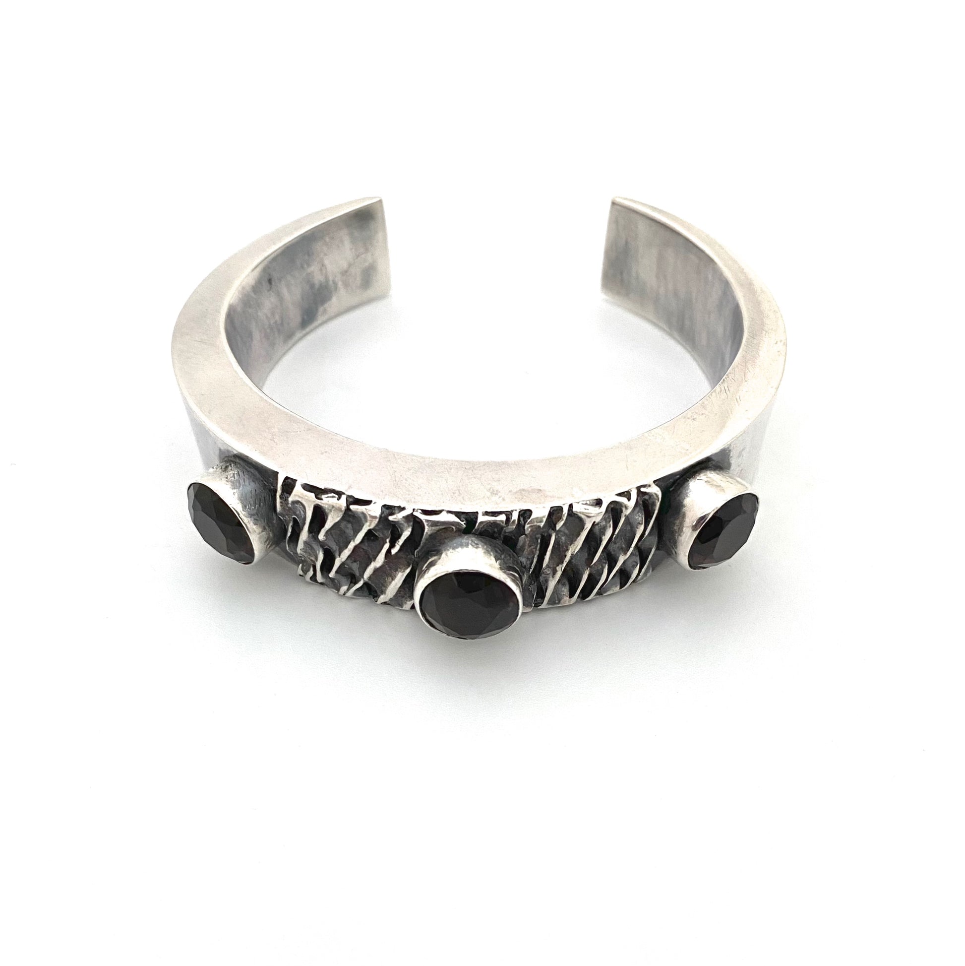 detail vintage silver smoky quartz cuff bracelet studio made