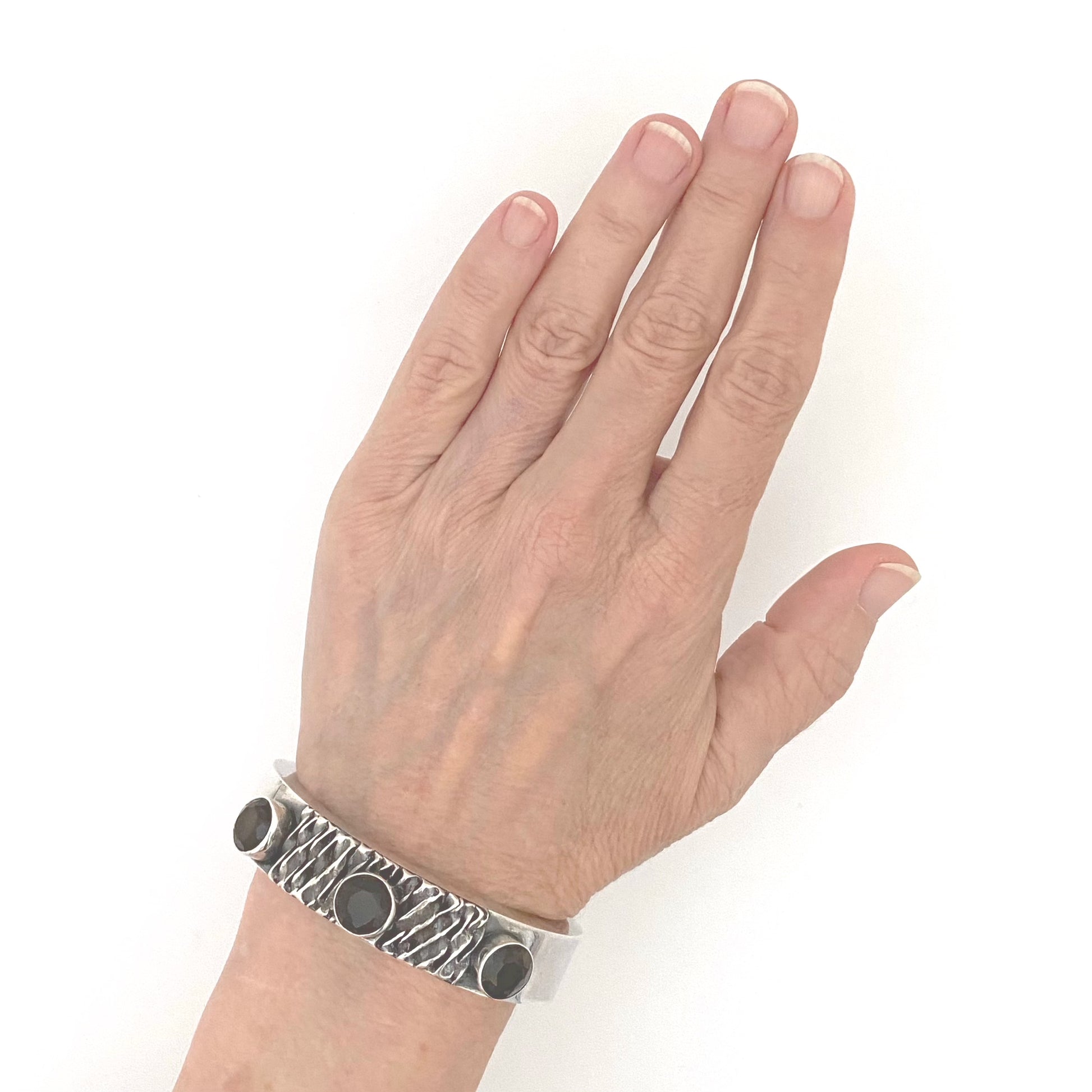 scale vintage silver smoky quartz cuff bracelet studio made