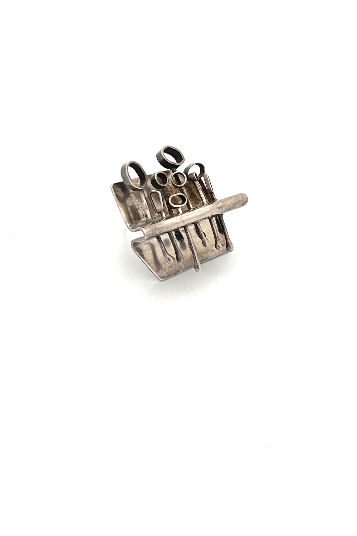vintage silver studio made brutalist brooch Modernist jewelry design