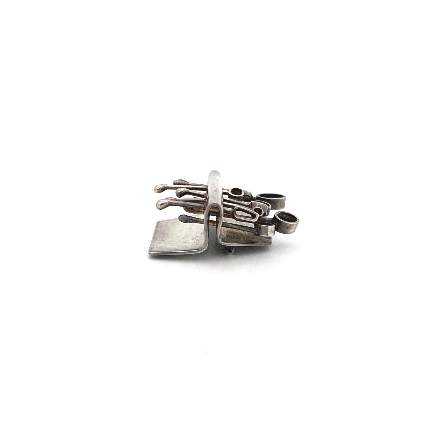 profile vintage silver studio made brutalist brooch Modernist jewelry design