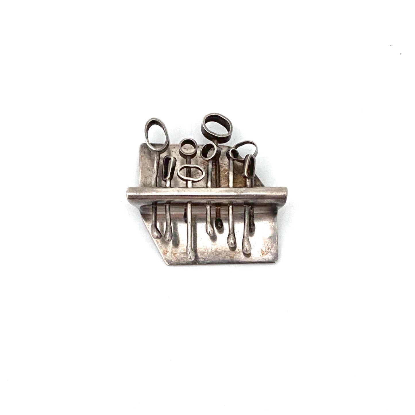 detail vintage silver studio made brutalist brooch Modernist jewelry design