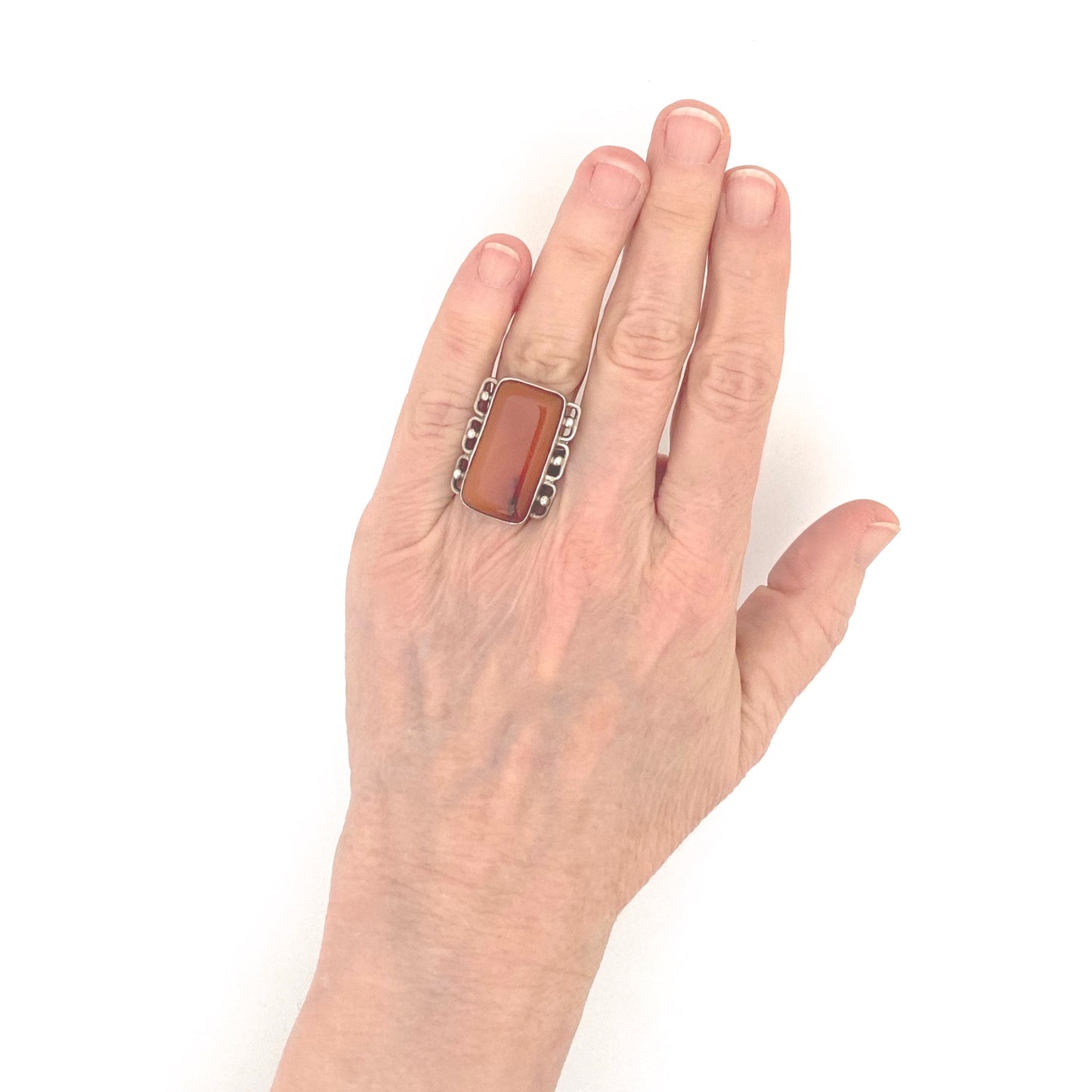 scale vintage silver carnelian large rectangular ring Modernist jewelry design