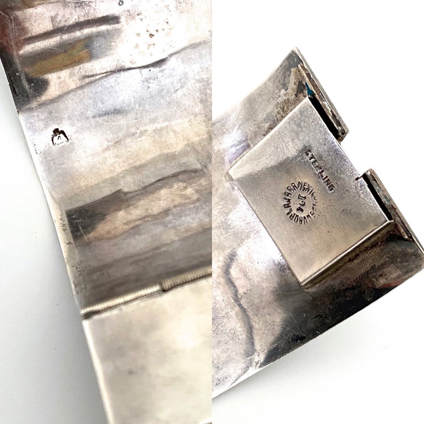 vintage silver & polka dots large panel link bracelet ~ Mexico