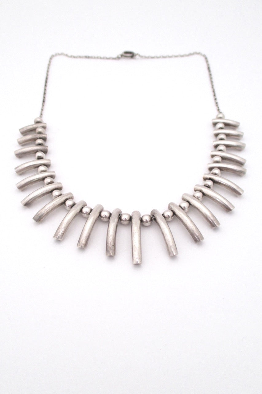 A Dragsted Denmark vintage heavy silver graduated fringe necklace Scandinavian Modern design