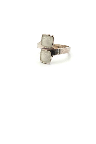 Aksel Holmsen Norway vintage silver enamel white ring Scandinavian Modern jewelry design