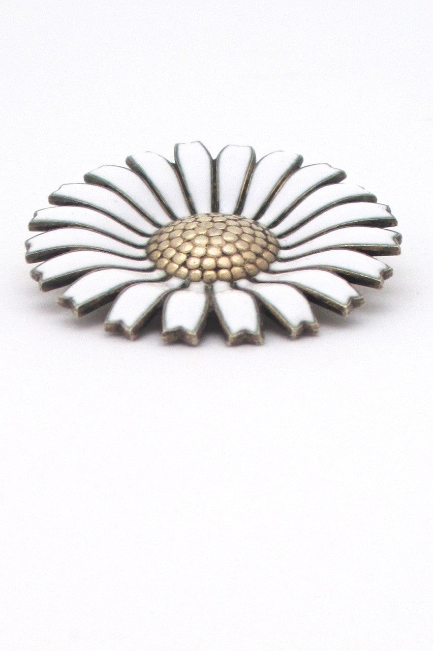 Anton Michelsen Denmark vintage classic large Marguerite daisy sterling and enamel brooch